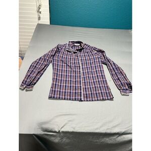 VTG 70s Sweetbriar Purple Plaid‎ Button Up S/M Cottage Grandma